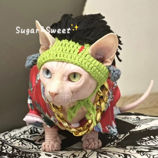 搞笑猫咪帽子无毛猫斯芬克斯头套德文朋克嘻哈摇滚风帅气狗狗假发