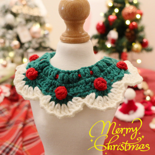 猫咪项圈围脖狗狗围巾宠物圣诞节新年毛线手工编织饰品围嘴可爱