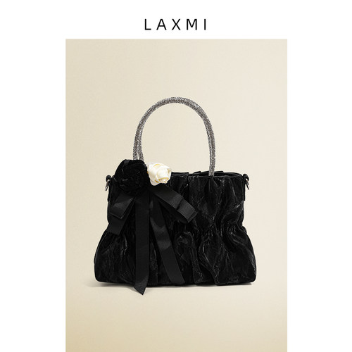 LAXMI 2025新款饺子包春季韩系春日山茶花褶皱亮钻手提斜挎包女包