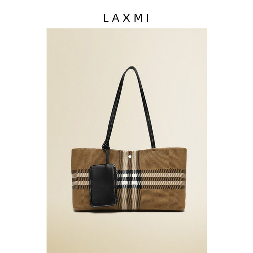 LAXMI英伦格纹大容量通勤托特包