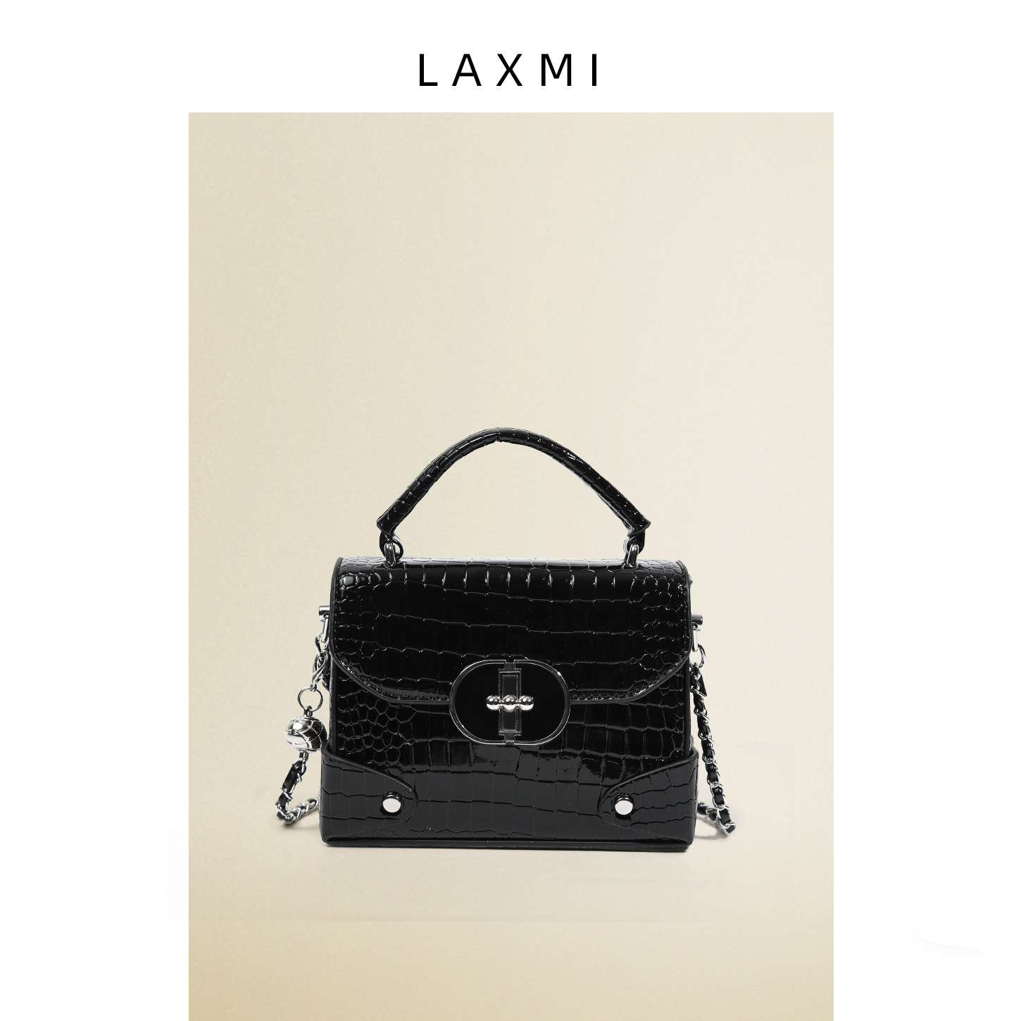 Laxmi原创小众复古亮面鳄鱼纹小方包女欧美时尚链条手提包高级感