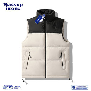 WASSUPIKON美式马甲男士秋冬季宽松潮牌大码拼接加绒休闲背心外套