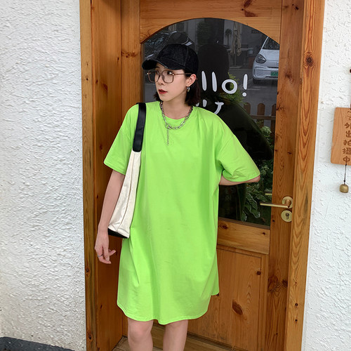 短袖t恤女大码长款显瘦上衣