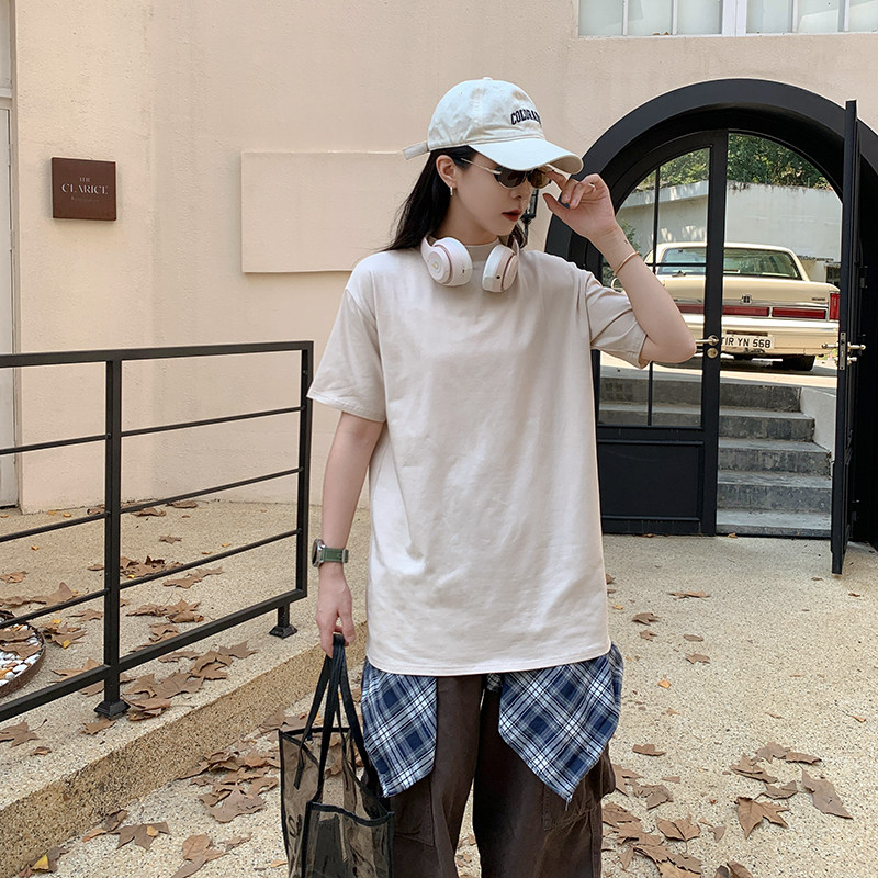 半高领t恤女短袖彩色中长款大码图片