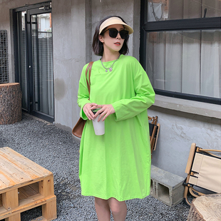 中长款t恤女长袖宽松过膝2026韩版春秋纯棉大码慵懒风打底衫上衣