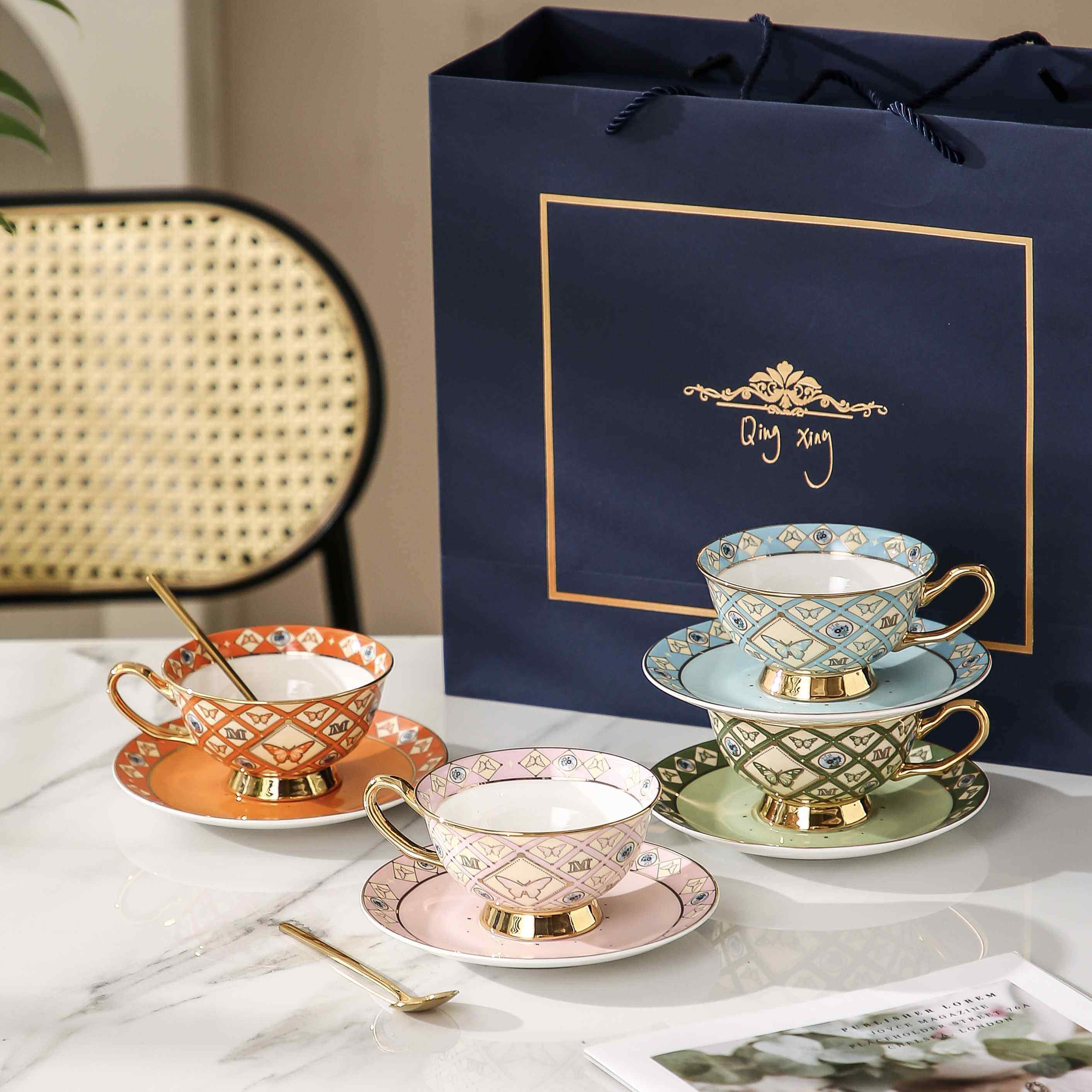 高档欧式复古骨瓷咖啡杯下午茶杯碟礼盒结婚礼物乔迁送礼套装伴手