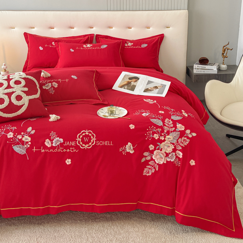 床上四件套A类180支加厚纯棉全棉被套磨毛床单秋冬简约大气床笠款