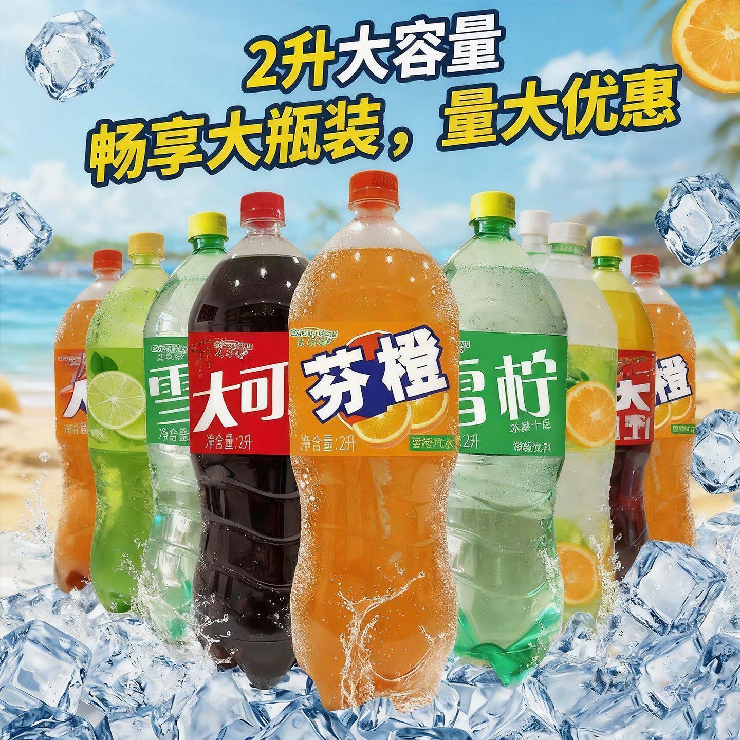 艾瑞达家庭装大可乐芬橙大瓶装整箱碳酸饮料果味汽水解渴特价包邮