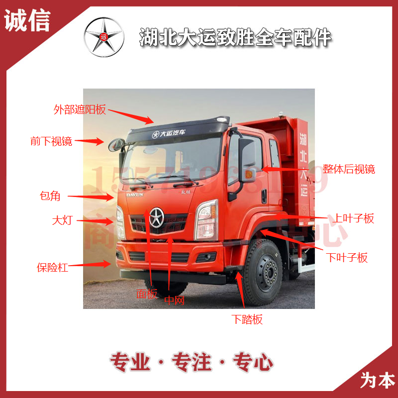 湖北大运致胜保险杠大灯雾灯面板倒车镜遮阳罩轮罩踏板驾驶室配件