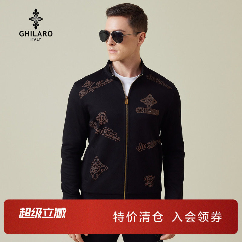 古劳吉那诺烫钻印花logo卫衣外套