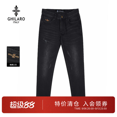 古劳吉那诺中腰微弹黑色牛仔裤男