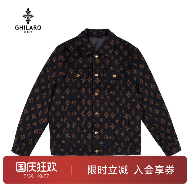 古劳吉那诺翻领满身提花夹克外套