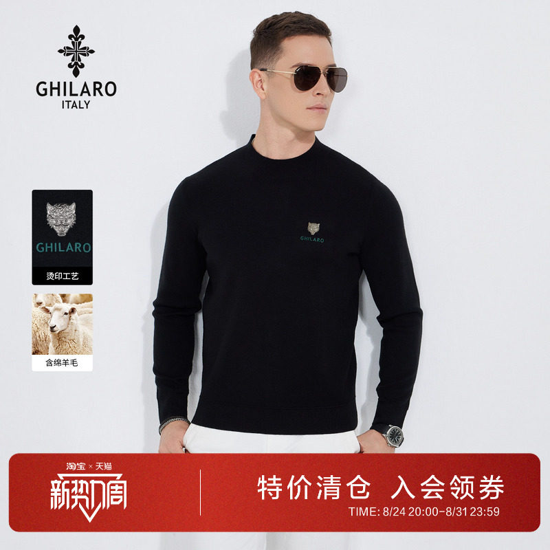 古劳吉那诺可机洗黑色针织毛衣男图片