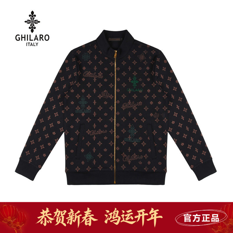 雷迪波尔旗下品牌古劳吉那诺2025春秋季新款立领满身印花开衫外套