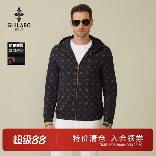 时尚休闲满身字母印花连帽夹克
