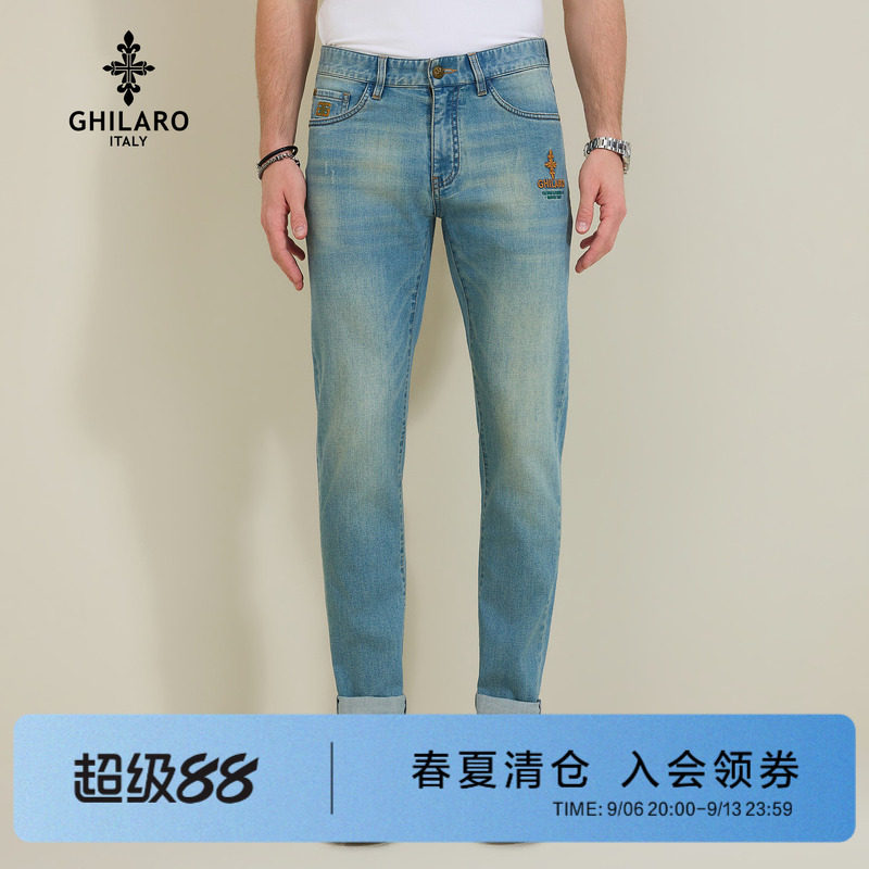 古劳吉那诺夏季新款水洗牛仔裤男