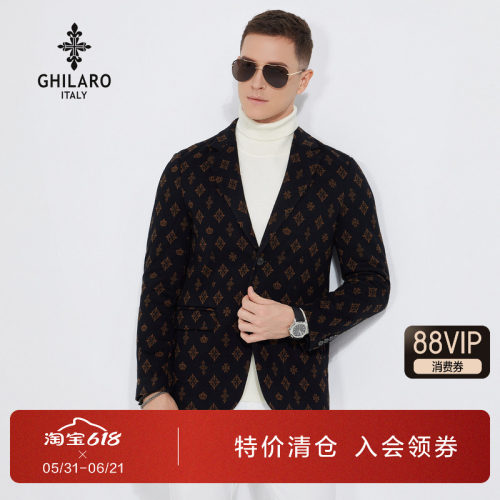 古劳男装满身花潮流针织西服外套