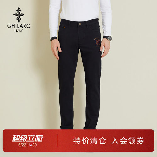 古劳吉那诺简约原色致黑牛仔裤男
