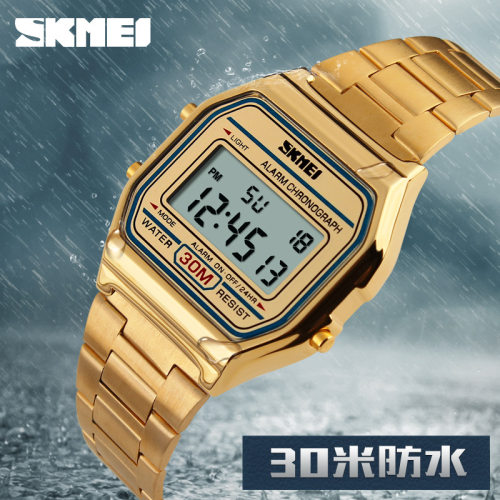 SKMEI/时刻美简约时尚防水数字式夜光多功能电子男女款手表1123