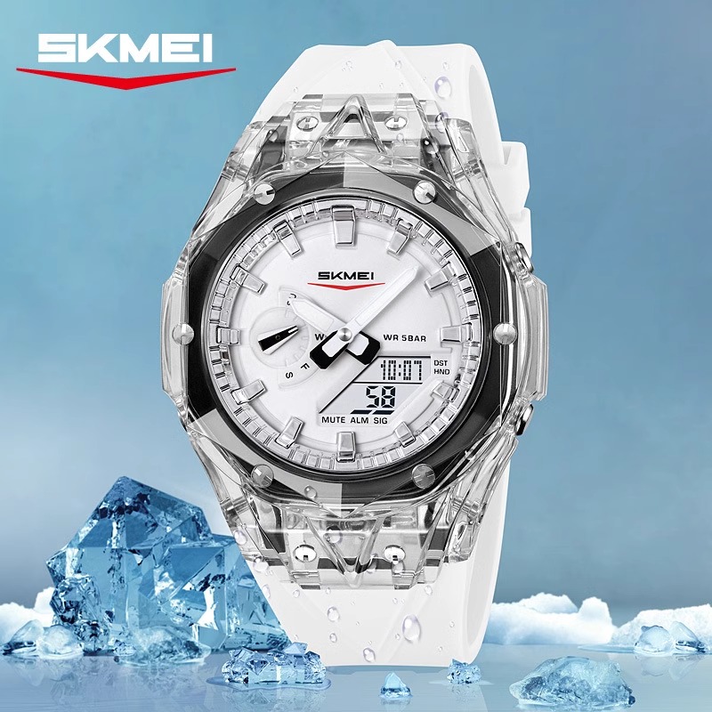 SKMEI时刻美电子表透明壳多功能学生电子手表学生双显腕表2411