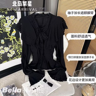 气质女上衣外套 胖小仙秋季 新款 北岛繁星绣花蝴蝶袖 透气薄款