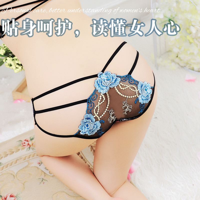 蕾丝内裤女性感迷人透明镂空日系少女甜美新款刺绣低腰女士三角裤