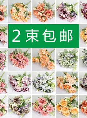 清仓价仿真花束摆设欧式风簪花头饰点缀假花餐桌茶几装饰绢花摆件