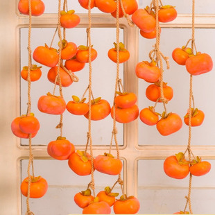 仿真柿子串带霜墙上挂件过新年宵花客厅装饰吊挂果实秋意造景摆件