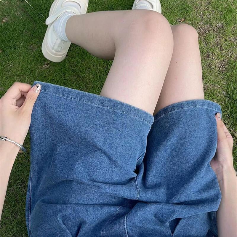 天丝牛仔短裤女2025新款夏季高腰宽松a字大码胖mm显瘦冰丝五分裤