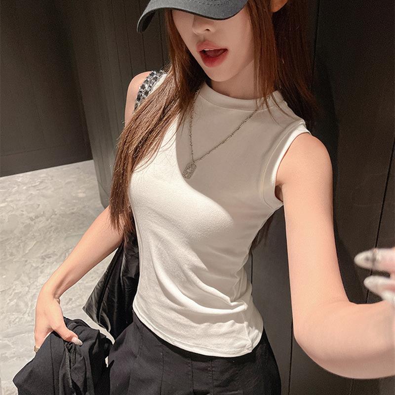 夏季圆领纯色吊带背心女无袖设计感小众可外穿休闲百搭基础款上衣