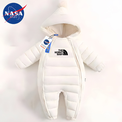 nasa潮牌山峰冬季婴儿白鸭绒连体衣新生儿羽绒服宝宝外出保暖爬服