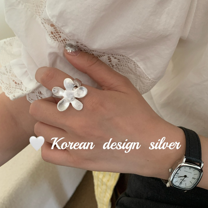 OHNO 韩国ins博主同款 S925纯银重工拉丝雏菊戒指气质感食指环女