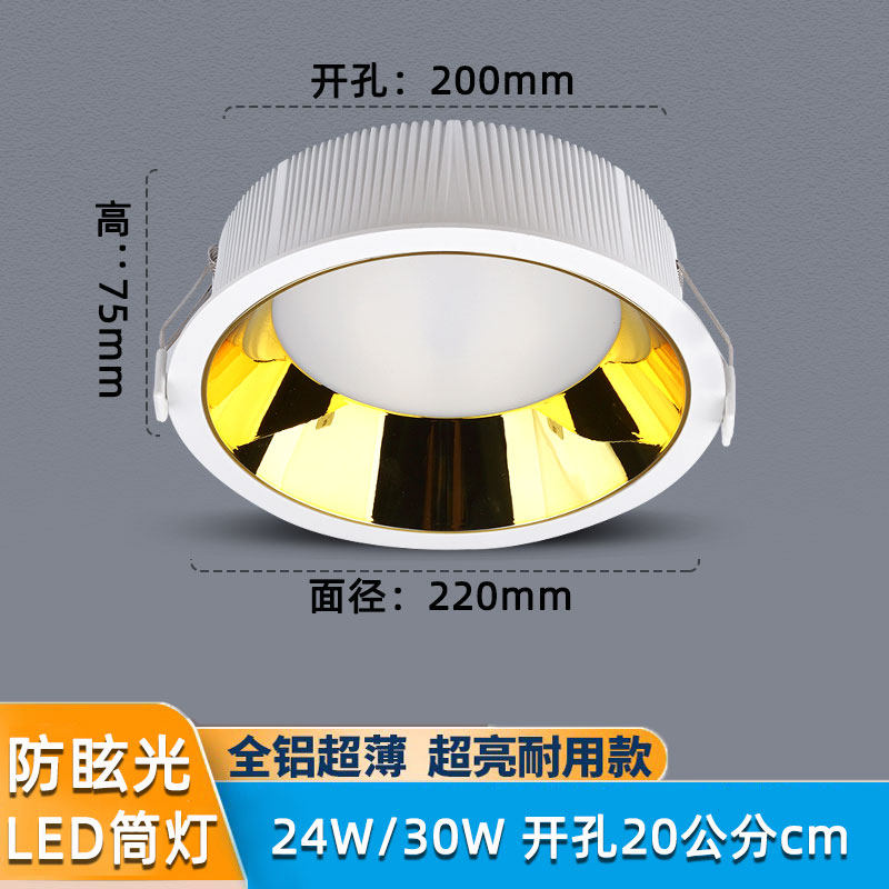 8寸超薄防眩led筒灯金杯嵌入式24w30w商场大孔天花灯开孔20公分cm