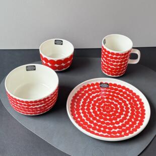 新款 芬兰进口marimekko红色圆点马克杯盘子黑白圆点餐碗北欧餐具