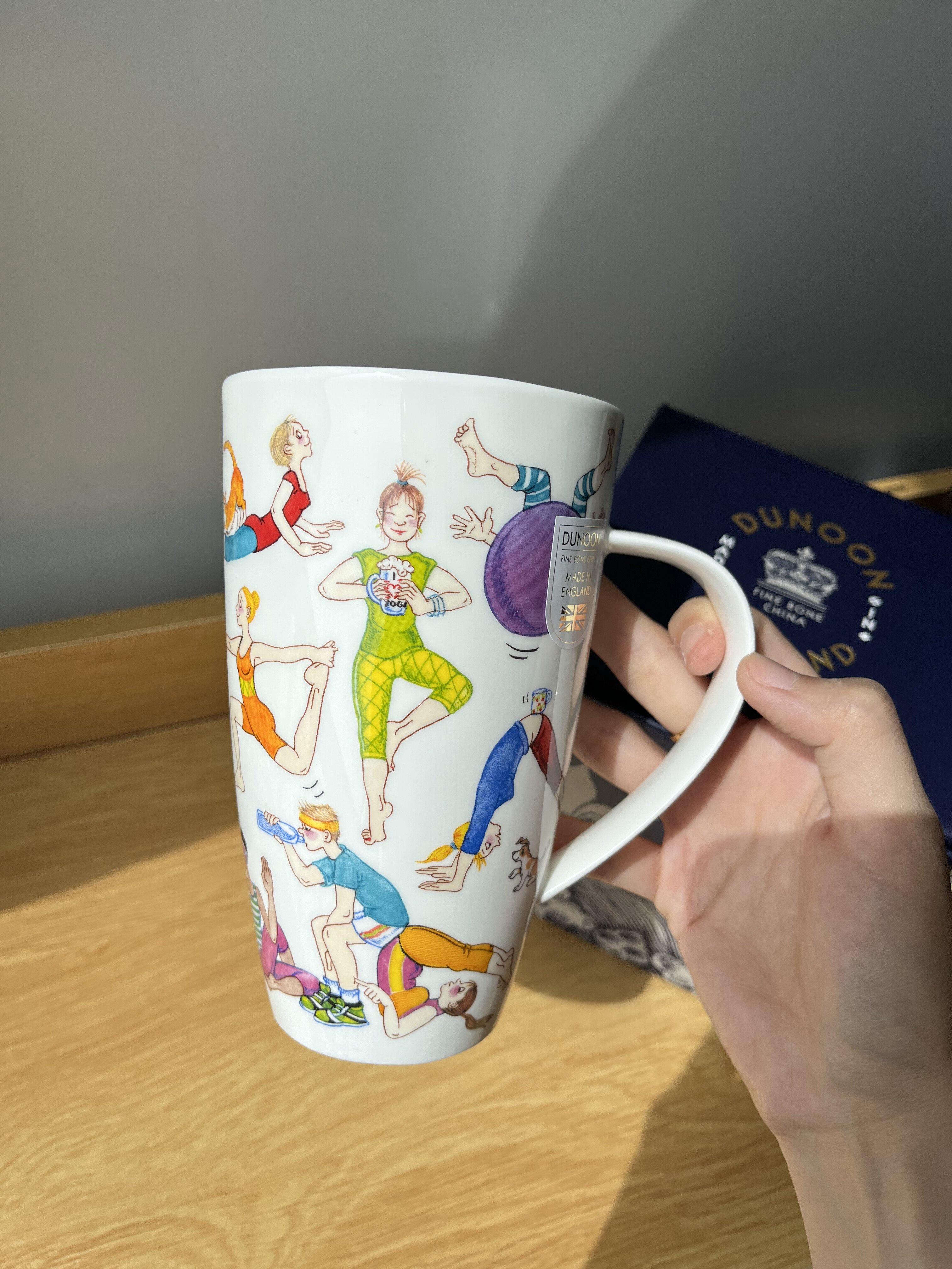 新款英国进口丹侬dunoon骨瓷水杯马克杯茶杯 趣味瑜伽600ml礼盒装