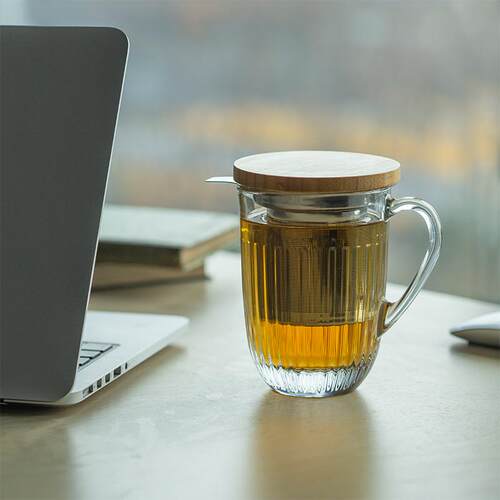 新款 法国进口La Rochère竖条纹马克杯带盖子玻璃杯咖啡杯茶杯