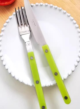 法国进口sabre 新款青柠绿色 餐具刀叉勺套装高档西餐餐具家用