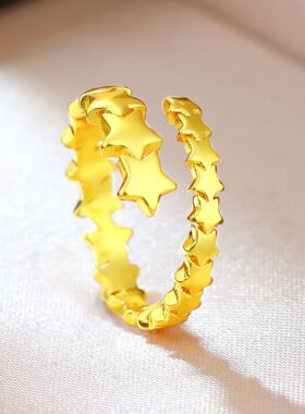 跨境亚马逊五角星星可堆叠镀金戒指环女士小众个性穿搭尾戒手饰品