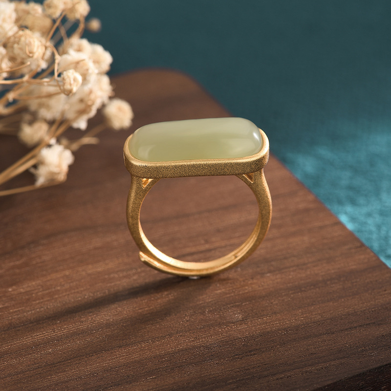 网红宫廷中国风扳指古典旗袍汉服配饰仿和田玉镀金复古女戒指指环