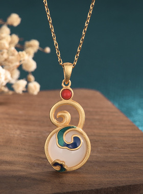 宫廷项饰珐琅彩绘工艺葫芦福禄复古装仿和田玉旗袍汉服网红女项链