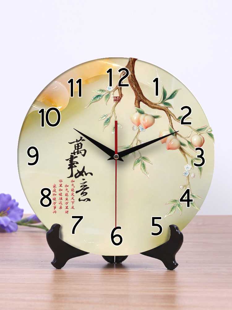 承沁新品陶瓷钟表创意时钟客厅挂钟座钟两用静音仿玉雕大数字摆钟