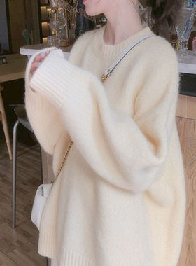 高档韩版毛衣fufu正品宽松黄色套头加厚收藏AutumnWinter针织衫