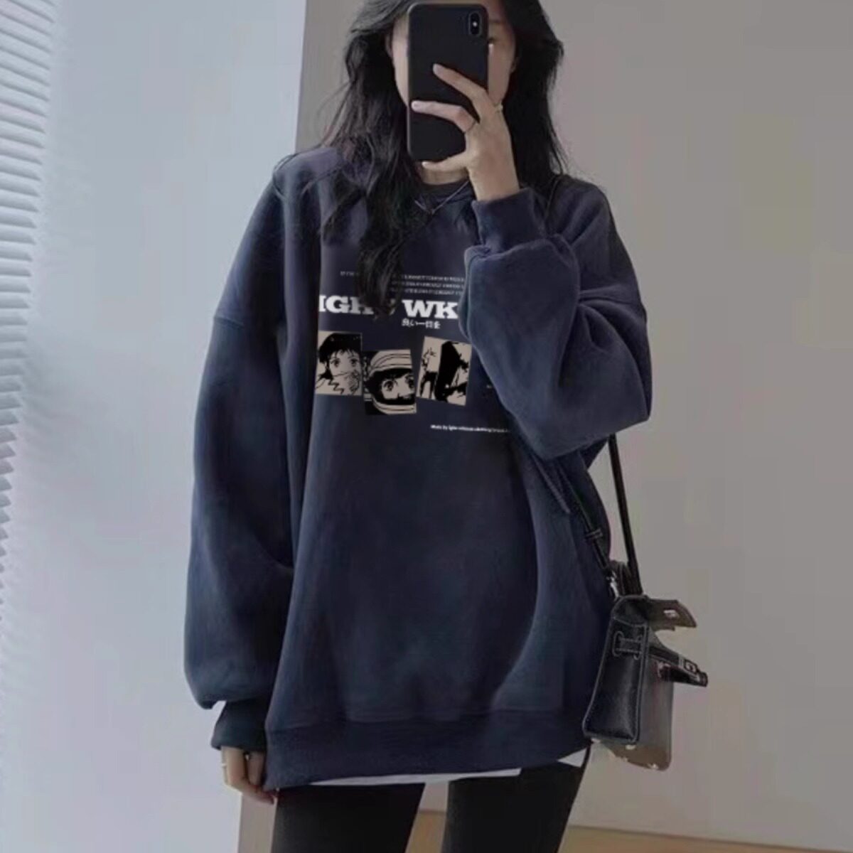 圆领卫衣女秋冬2025新款美式复古加绒加厚港味显瘦无帽上衣高级感