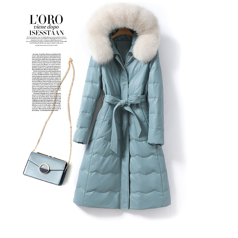 海宁绵羊皮羽绒服女中长款狐狸毛皮草连帽2025冬季新皮皮衣外套