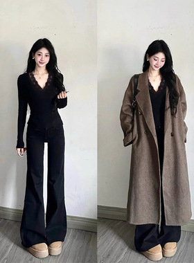 黑色皮草内搭上衣蕾丝打底衫富家千金v领秋冬季修身加绒2025新款