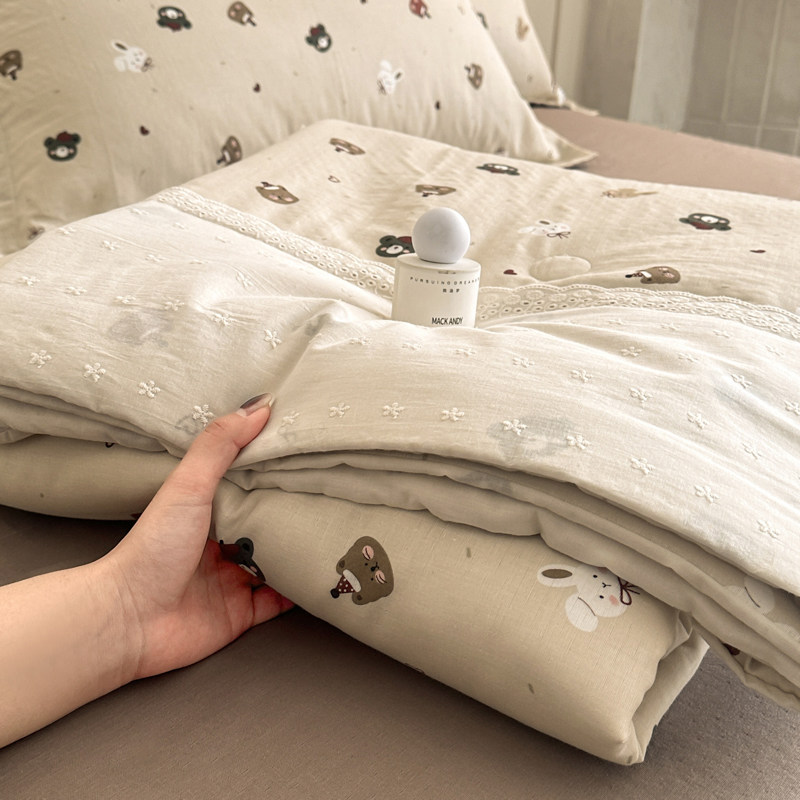 新款全棉纯棉A类双层纱夏被子空调被春秋被四件套法式花边夏凉被