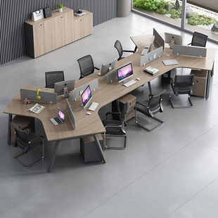 创意办公室职员办公桌3 5人位简约现代电脑卡座异形员工椅组合6