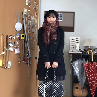 原野高/初町野jk加厚连帽牛角扣大衣秋冬夹棉中长款外套女学院风