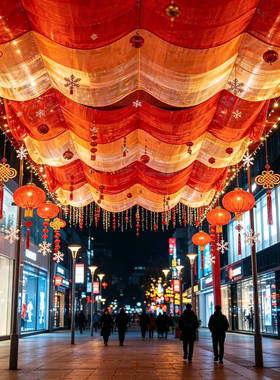 迎新春波浪绸缎装饰商场景区装扮