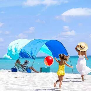 户外天幕帐篷6-8人沙滩帐篷便携式速开防晒折叠风动力海边遮阳伞